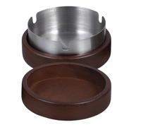 DINHEAROM Cenicero en para y Uso Interior y Exterior Diseño Resistente al Viento Portátil con Tapa de Madera Acero Inoxidable Hogar y Oficina