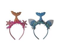 DINHEAROM Diademas Diseño De Sirena 2 Piezas, Tocados Para Cabello Niña, Colores Rosa Estrella De Mar y Azul Concha, Accesorios Para Fiestas Infantiles y Sesiones Fotográficas
