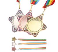 DINHEAROM Medallas de Premio Infantiles 3 Piezas Cordón Ajustable Kit de Medallas Aleación Ligera Plata y Bronce para Juegos Competencias y Fiestas Escolares