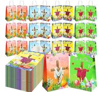 Dinifee 100 bolsas de regalo de Pascua con texto en inglés "He Is Risen", bolsas de regalo religiosas de Pascua, bolsas de regalo de Pascua con asas para niños, caza de huevos, suministros de recuerdo