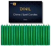 Dinil Juego de 20 velas de hechizo verde y carillón - Mini velas cónicas premium para rituales, oración, cumpleaños, meditación, altar, hechizos, velas de timbre - 4 pulgadas de alto, sin perfume