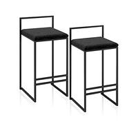Dining Chair | Full Backed Black Metal Bar Stool with Flannel Cushion Seat, Footrest & Back - for Pub, Café, Kitchen Counter - Max Load 440Lb, JYLSSKUK, Black, set of 2 65cm