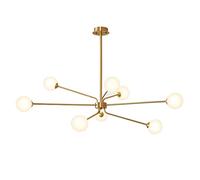 Dining Room Pendant Light den Brushed Brass Hanging Chandelier Lighting Linear Ceiling Lamp with White Glass Shade for Bedroom Living Kitchen Island