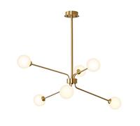 Dining Room Pendant Light den Brushed Brass Hanging Chandelier Lighting Linear Ceiling Lamp with White Glass Shade for Bedroom Living Kitchen Island