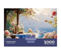 Dinner Table on The Balcony of An Ocean 1000 Pcs Stabiler Karton Puzzle Beach View House Stressabbau Familienspiel Puzzles Als Wohnaccessoires 70x50cm/1000pcs