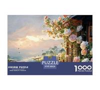 Dinner Table on The Balcony of An Ocean 1000 Stück Premium-Karton Puzzle Beach View House Lebendige Bilder Familienspiel Puzzles Als Wohnaccessoires 38x26cm/1000pcs
