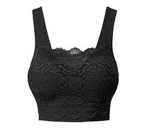 Dinnesis Cubierta de encaje de las mujeres con sujetador frontal deportes sujetador encaje sin costuras Top Bustier, Negro , S