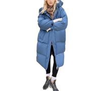 Dinnesis Ropa de algodón de invierno Color sólido chaqueta suelta con capucha a prueba de viento cómodo cálido plumón ropa de algodón damas cortavientos chaleco mujer, azul, XXL