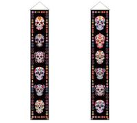 Dinntty 2 Piezas De Letrero De Porche del Día De Los Muertos, Pancarta Colgante De Calavera para Puerta, Fondo para Fiesta De Halloween, Pancarta De Porche, Decoraciones De Pared