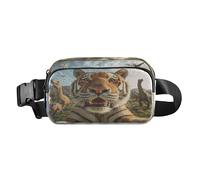 Dino Age Tigers - Bonita riñonera cruzada para mujeres y hombres, gran capacidad con correa ajustable para viajes, correr, senderismo, bolsa de cintura para