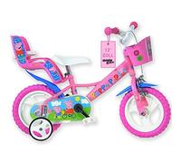 Dino Bikes - Bicicleta infantil de 12 pulgadas Peppa Pig - Bicicleta para niña con estabilizadores desmontables a partir de 2 años - Bicicleta infantil con cesta frontal y portamuñecas - Sillín