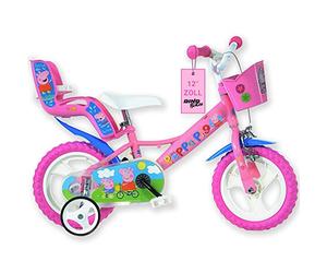 Dino Bikes - Bicicleta Infantil de 12 Pulgadas Peppa Pig - Bicicleta para niña con estabilizadores Desmontables a Partir de 2 años - Bicicleta Infantil con Cesta Frontal y portamuñecas - Sillín