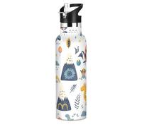 Dino Childish Dinosaur Doodle - Botella de agua de acero inoxidable con tapa con pajilla, botella aislada para niños y niñas, deportes, 20 onzas (600 ml)