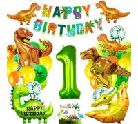 Dino cumpleaños 1 año, decoración de dinosaurios, fiesta de cumpleaños infantil, globo XXL de dinosaurio, globos verdes para decoración, fiesta de selva