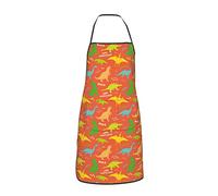 Dino Cute Cartoon Dinosaurs Doodles Orange Delantal para Mujeres Hombres Adolescentes con Bolsillos Delantales para Cocinar Chef Cocina BBQ