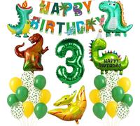 Dino Deko 3er Geburtstag Junge Geburtstagsdeko 3 Jahre Partydeko Set XXL für Kindergeburtstag Dinosaurier Ballons Folienballon Jungen T-Rex Urzeit Mottoparty Dekoration für Kinder