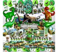 Dino Deko Kindergeburtstag 3 Jahre,Dino Luftballon Geburtstag Jungen 146 Pcs,Dinosaurier Partygeschirr Set mit Pappteller Servillet,Dino Party Deko,Jungel Dino Ballon Geburtstag