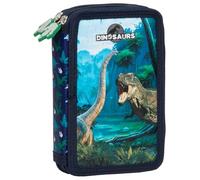 Dino Dinosaurier T-Rex Tyranussaurus Rex Estuche de 2 compartimentos, 27 piezas, relleno (17), para niños, niñas, azul, 21 x 12 x 4 cm