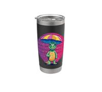Dino divertido con paraguas dinosaurios dinosaurio Vaso térmico de acero inoxidable de doble pared