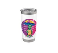 Dino divertido con paraguas dinosaurios dinosaurio Vaso térmico de acero inoxidable de doble pared
