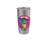 Dino divertido con paraguas dinosaurios dinosaurio Vaso térmico de acero inoxidable de doble pared