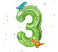 Dino - Globo con números 3 de 101 cm, color verde, con números de dinosaurio, decoración de cumpleaños de 3 años, para niños y niñas, globos de helio con números de dinosaurio, 3 globos para