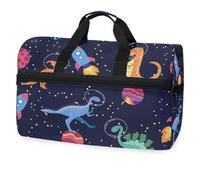 Dino in Space - Bolsa de viaje para hombres, mujeres, niños, niñas, adolescentes, bolsa de gimnasio deportiva de gran tamaño con compartimento para zapatos, bolsa de entrenamiento para yoga, fin de