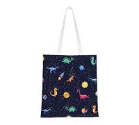 Dino in Space Bolso de hombro casual bolso reutilizable compras viaje bolsa de comestibles regalos para mujeres