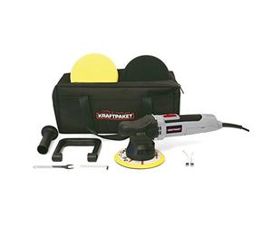 Dino KRAFTPAKET Máquina pulidora excéntrica 640220 de 9 mm-650 W, juego infinitamente variable con esponja de pulido, almohadilla de pulido, bolsa para automóvil, barco