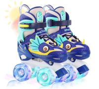 Dino - Patines de ruedas para niños y niñas, diseño de dinosaurio, con ruedas brillantes iluminadas, tamaños ajustables, patines para principiantes, regalos de cumpleaños y Navidad