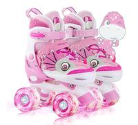 Dino - Patines de ruedas para niños y niñas, diseño de dinosaurio, con ruedas brillantes iluminadas, tamaños ajustables, patines para principiantes, regalos de cumpleaños y Navidad