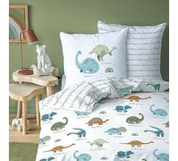 Dino Ropa de Cama de 135 x 200 cm, 80 x 80 cm, diseño de Dinosaurios, Arco Iris, 100% algodón, Cierre de Cremallera, Certificado Öko Tex