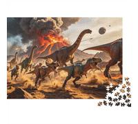 Dino Run Jigsaw Puzzles 1000 Piece Recycled Paper Jurassic Period Puzzle for Boy & Girl Ages 6 Years Up Educational Game Desafío Divertido Family Game 38x26cm/1000pcs