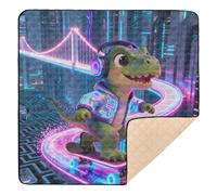 Dino Skating in Neon City - Alfombra de juego grande y resistente para bebés en interiores y exteriores, no tóxica, para actividades de gimnasio y bebés, 50 x 50 pulgadas