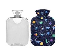 Dino Space Pattern Cute Dragon Dark Hot Water Botellas de agua caliente de 2 L Almohadilla de calentamiento de agua para aliviar dolores de cabeza, dolor de espalda, calambres menstruales