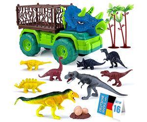 Dino Truck Camión de dinosaurios con figuras de dinosaurios, alfombrilla de juego y accesorios; Camión con jaula para animales, Dinos Catching Adventure Toy Play Set para niños a partir de 3 años