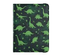 Dinos - Soporte para pasaporte de piel verde y negro para viajes, gran capacidad, accesorios de viaje familiar