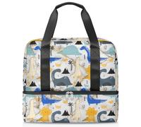 Dinosa - Bolsa deportiva de lona para mujeres, hombres y niños, Kirls Dinosa Desig, diseño de mármol, para fin de semana, bolsas de noche separadas para mojado, bolsa de mano de 21 L para viajes,