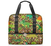 Dinosa - Linda bolsa deportiva para mujeres, hombres y niños, Kirls piel de leopardo, Dinosa, bolsas de fin de semana, bolsas de noche separadas para mojado, bolsa de mano de 21 L para viajes,