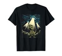 Dinosaur Alien Abduction UFO Spaceship Over Farm Night Camiseta
