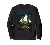 Dinosaur Alien Abduction UFO Spaceship Over Farm Night Manga Larga