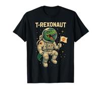 Dinosaur Astronaut Holding Flag in Outer Space Scene Camiseta