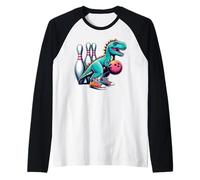 Dinosaur Bowling Player Fun Graphic Dino Bowler Kids Adults Camiseta Manga Raglan