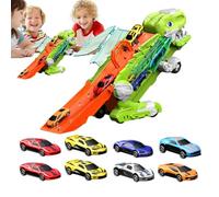 Dinosaur Car | Foldable Track Toy for Boys - Portable Transport Carrier and 8 Cars Set for Boys Girls 3+ Years Road Trip Game Home School Travel Birthday