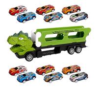 Dinosaur Carrier Truck, Car Transport Toy, Educational Dinosaur Transport Truck Set with 12 Toy Vehicles, Interactive Learning Games for Kids, Boys, and Girls Playtime Dinosaurs
