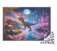 Dinosaur Fantasy Night Puzzle de 1000 Piezas Puzzle para Adultos Material Papel Ciudad Futurista Relajación Concentración Familia Decoración Regalo 38x26cm/1000pcs