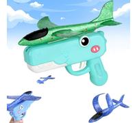 Dinosaur Foam Glider Airplane Launcher Toy,8" Mechanical Catapult Gun Aircraft, Crash-Resistant EPP Plane with 33-59ft Long Flight Distance & Dual Mode, Outdoor Active Play Birthday Gift (Green)