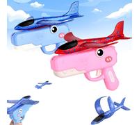 Dinosaur Foam Glider Airplane Launcher Toy,8" Mechanical Catapult Gun Aircraft, Crash-Resistant EPP Plane with 33-59ft Long Flight Distance & Dual Mode, Outdoor Active Play Birthday Gift (Mixed-2)