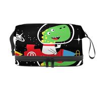 Dinosaur in Space - Neceser de doble capa para mujeres y niñas, neceser de viaje, bolsa organizadora de maquillaje con compartimento para brochas, multicolor, 27x15x14 cm/10.6x5.9x5.5 in, Neceser