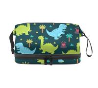 Dinosaur in The Forest - Neceser de doble capa para mujeres y niñas, neceser de viaje, bolsa organizadora de maquillaje con compartimento para brochas, multicolor, 27x15x14 cm/10.6x5.9x5.5 in, Neceser